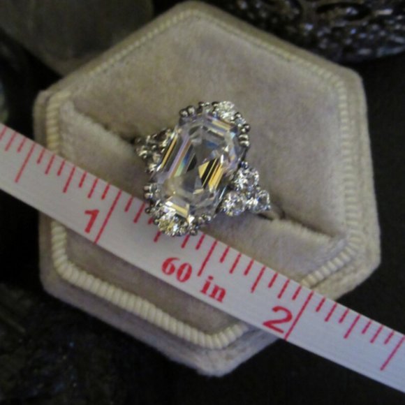 EMERALD Cut Art Deco Ring | Large Fine Fashion Ring | Cocktail, Anniversary - Picture 10 of 14